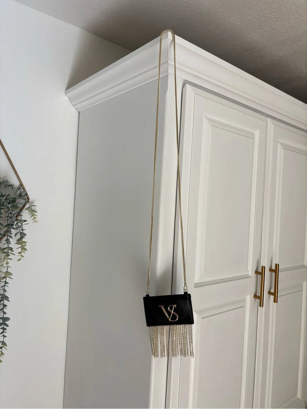 Victoria's Secret Black and Gold Fringe Chain Crossbody Wallet